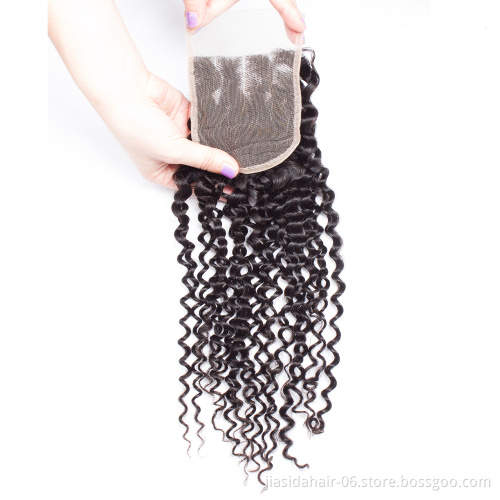 4x4 Natural Pre Plucked Brazilian Curly Wavy Human Hair Lace Closure Free Part Human Hair Lace Top Closure